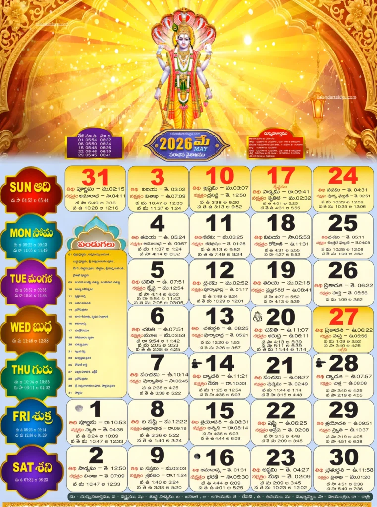 Telugu Calendar 2026 May